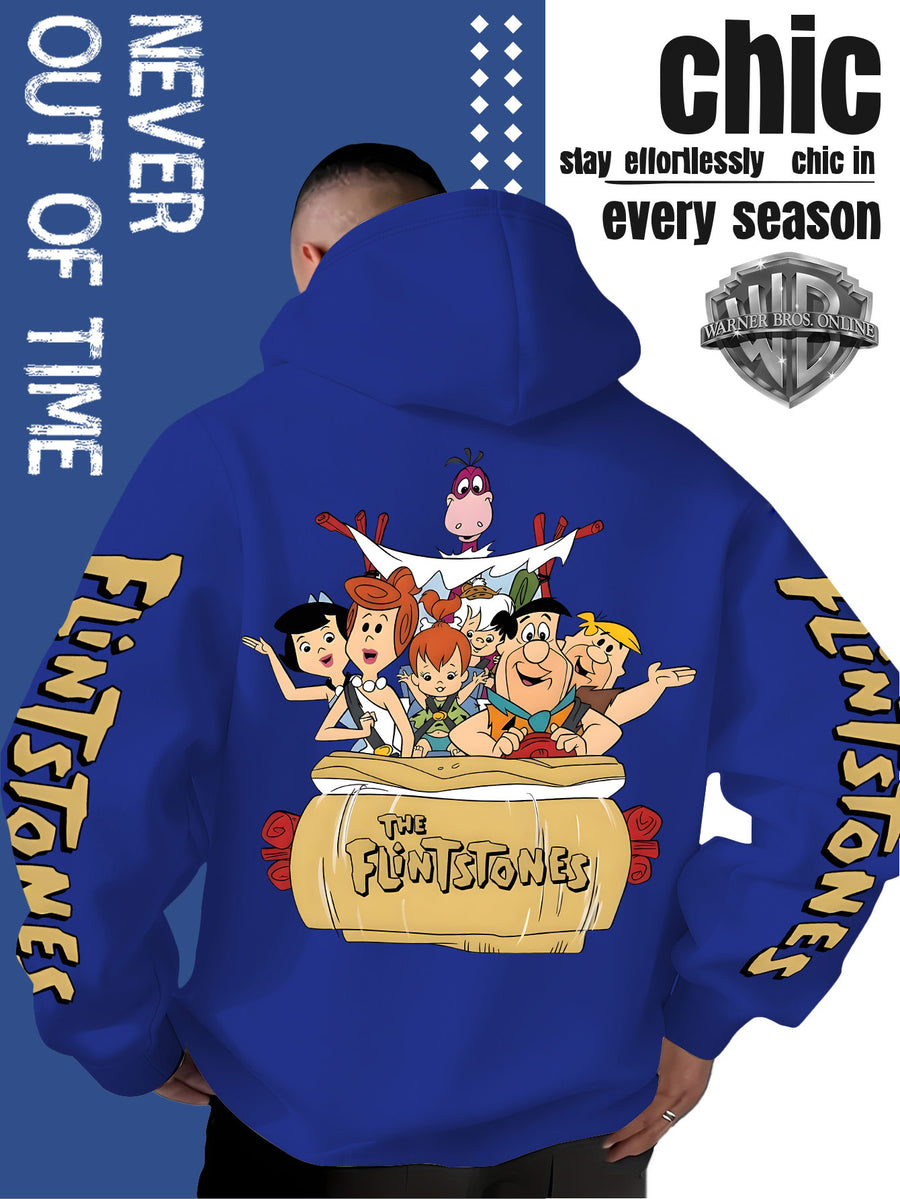 Men'S Hooded Sweatshirt, Cool American Retro Street Style, Classic Original Family Full Assembly Design, with Vintage Bold Font Decoration, Sleeve Theme Patterns, Machine Washable And Non-Deformable, Fall/Winter Skin-Friendly Warm Long Sleeve Top - Royal Blue