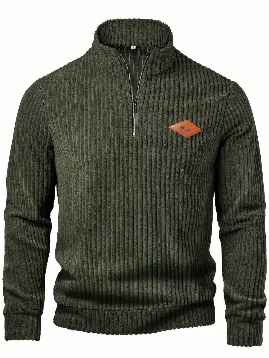 Men's Fashion Top, Autumn/Winter Outdoor Casual Solid Color Round Neck Zip-Up Long Sleeve Jacket Henley Shirt - fern green