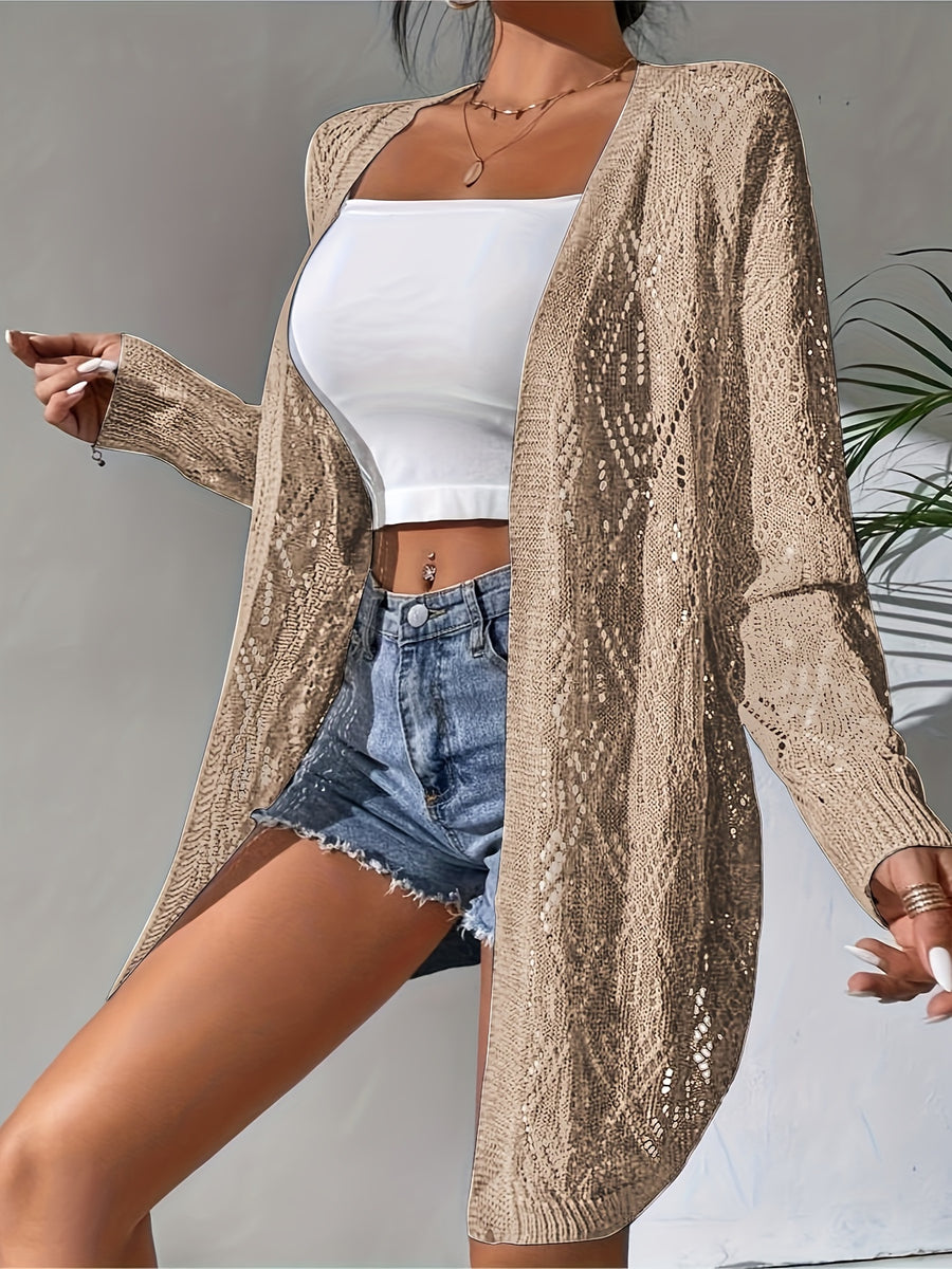 Full Hollow Shoulder Long Open Shirt - Camel