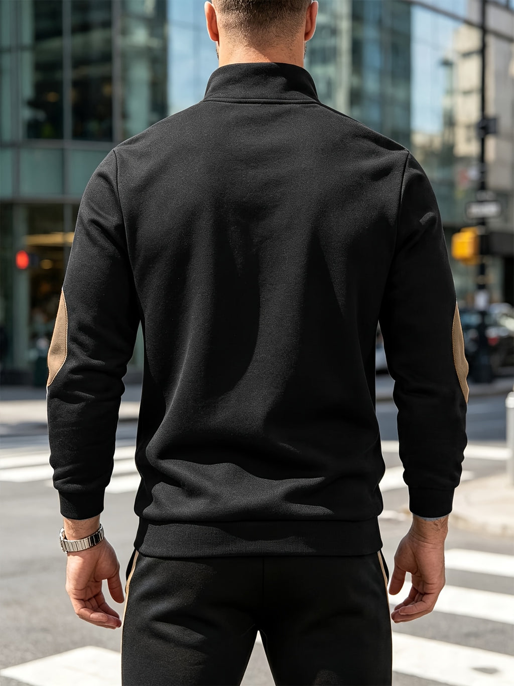 [Back-to-School Season] 3pcs - Men's Casual Long-Sleeve Pullover, Solid Color Long-Sleeve for Daily Outings, Commuting, and Back-to-School, Vintage Casual Autumn/Winter Regular Fit Versatile Style, Multi-pc, Stand Collar Lined for Warmth with Elbow - Black + Dark Gray + Navy Blue