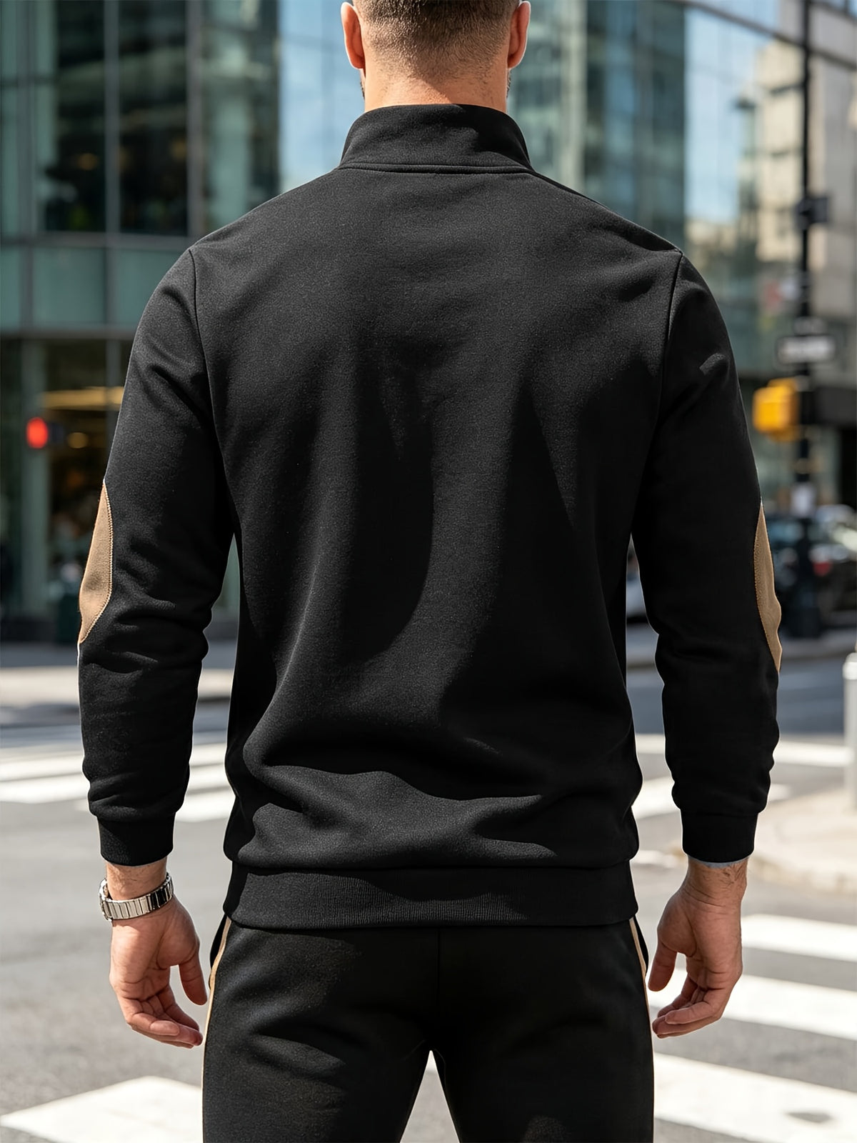 [Back-to-School Season] 3pcs - Men's Casual Long-Sleeve Pullover, Solid Color Long-Sleeve for Daily Outings, Commuting, and Back-to-School, Vintage Casual Autumn/Winter Regular Fit Versatile Style, Multi-pc, Stand Collar Lined for Warmth with Elbow - Black + Dark Gray + Navy Blue
