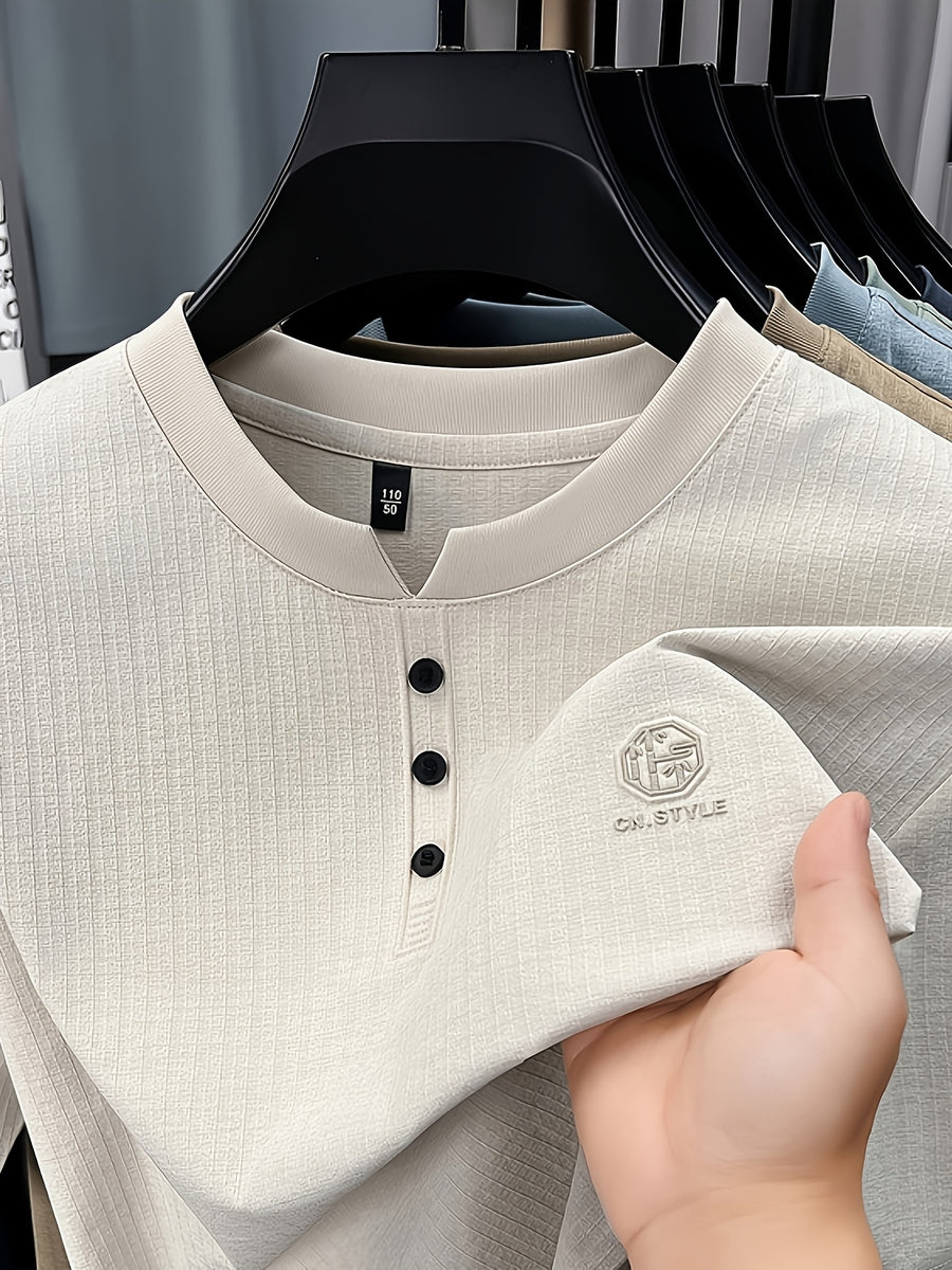 Men's Summer Short-Sleeve Crewneck T-Shirt - Breathable Business Casual Round Neck Base Layer Top, Solid Color Asymmetrical Hem Suitable for Daily Work Wear, Office & Casual Outfits, Machine Washable Light Luxury Style - Ivory White