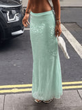 Legend of The Blue Sea, Translucent Blue Sequined Mermaid Half Skirt, Sequin A-Line Hip-Hugging Skirt - Light Green