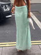 Legend of The Blue Sea, Translucent Blue Sequined Mermaid Half Skirt, Sequin A-Line Hip-Hugging Skirt - Light Green