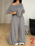 Plus Size - New Women'S Plus Size T-Shirt And Pants Set, Suitable for Daily Wear, Shopping, Parties, Matching - Grey