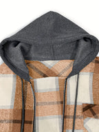 Men's Flannel Jacket Sherpa Lined Shirt Jacket Plaid Zip Up Hoodie Winter Warm Coats with Hood - Khaki