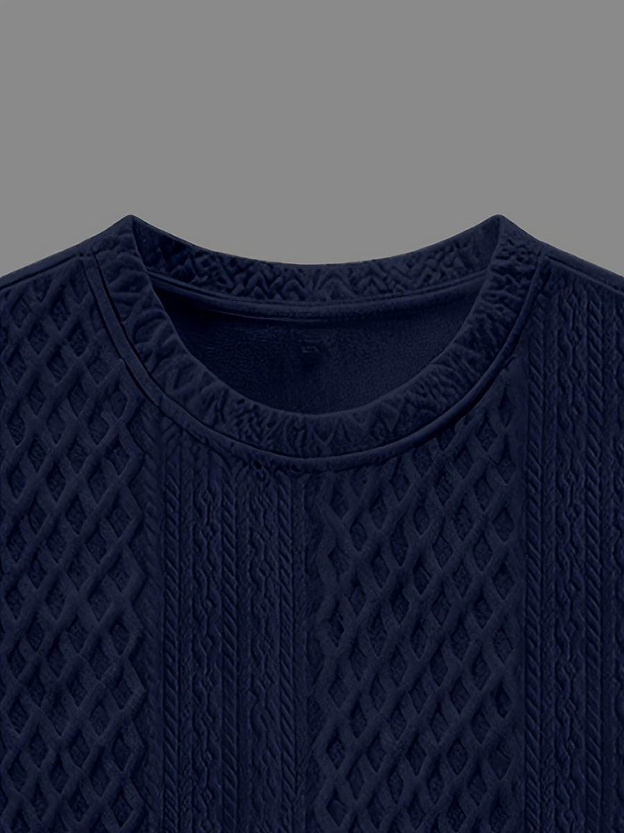 Men'S Round Neck Textured Fabric Short Sleeve T-Shirt, Suitable for Summer Casual Sports - Navy Color