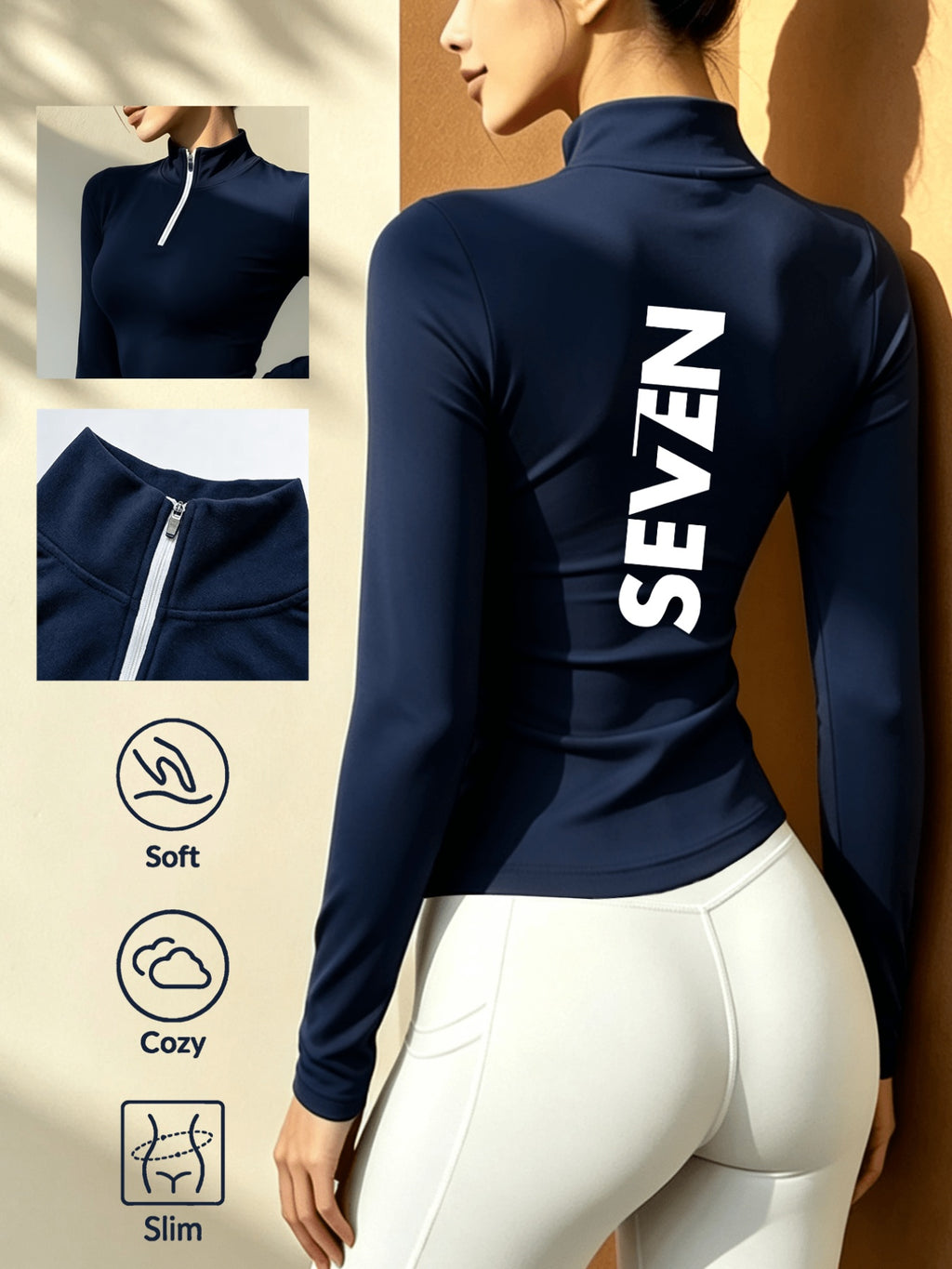 Stand-up Collar Half-zip Long-sleeve T-shirt, Autumn/winter Warm Half-high Neck Base Layer Top - Royal Blue