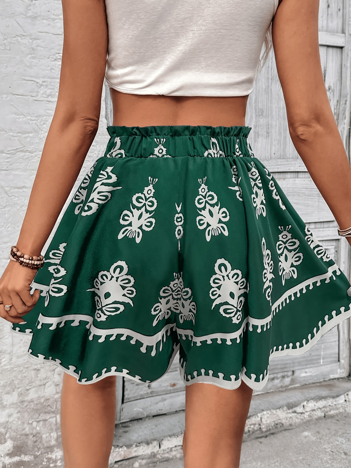 Latin Style Women'S Bohemian Printed Loose Skirt Shorts - Deep Green