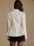 Polka Dot Printed Suit Jacket, Waist-Cinching Puff Sleeve Lapel Long Sleeve Temperament Women'S Suit Coat - Multicolor