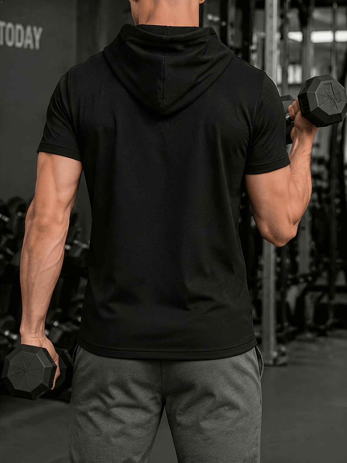 Men's Lightweight Breathable Short-Sleeve Hooded Sweatshirt - Solid Color Loose Fit Hoodie Suitable for Gym, Running, Outdoor Commuting | Machine Washable Pullover Hooded T-Shirt for Youth &, Basic Versatile Casual Wear - Black