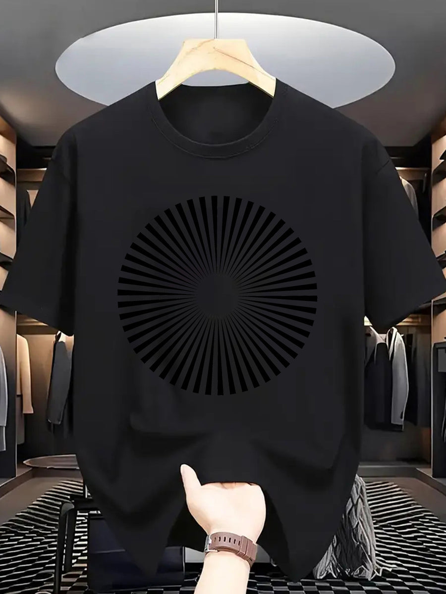 Trendy Printed T-Shirts for Men, Regular Standard Fit Comfortable Short Sleeve Casual Tee, Versatile Everyday Fashion Outfit Top - Black