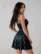 Women's Spring & Summer Sexy Vacation Dress, Allover Floral with Lace Details, Suitable for Romantic Occasions, Balls, Birthday Parties, Elegant Outfits, Casual Fashion, Y2K Style, Club Wear, Backless Design - Black