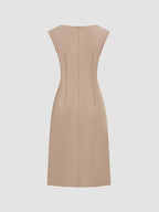 Spring-Summer Pleated Asymmetrical Elegant Design Women's Dress Gown - Khaki