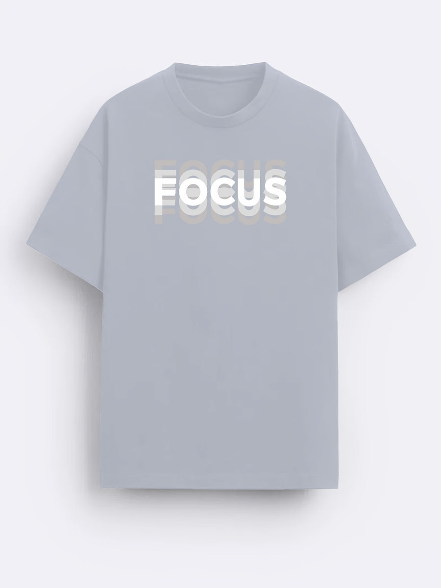 Unisex Trendy Letter Print Crew Neck T-Shirt, A Must-Have for Style Enthusiasts! Gradient FOCUS Design, Ultra Stylish & Streetwear-Inspired! Minimalist yet Versatile! - Grey