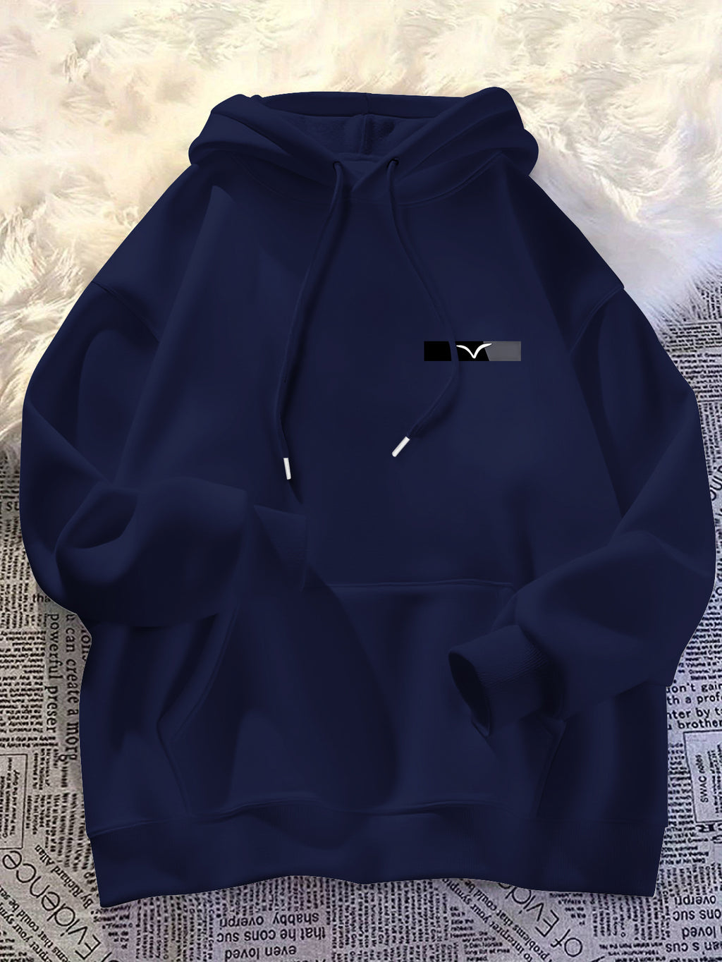 Men'S Chest Mini Small Label Print Hooded Sweatshirt Basic All-Match Men'S Black Pullover Long Sleeve Hoodie - Navy Color