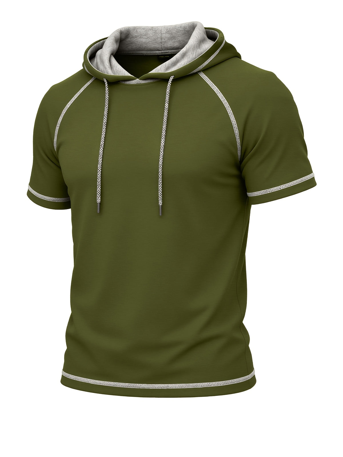 Summer Cross-Border Western Men'S Hooded Short-Sleeve T-Shirt, Color-Block Foreign Men'S Athletic Top - Military green
