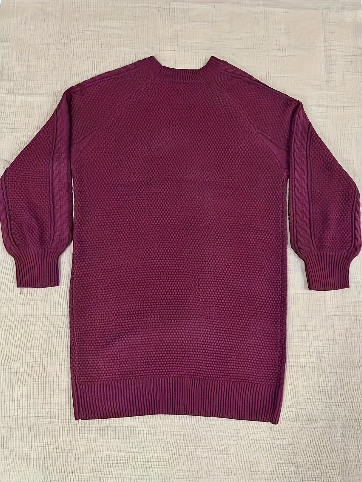 Women's Sweater Dress, Women's Long Sleeve Crew Neck Textured Knitted Dresss - Burgundy