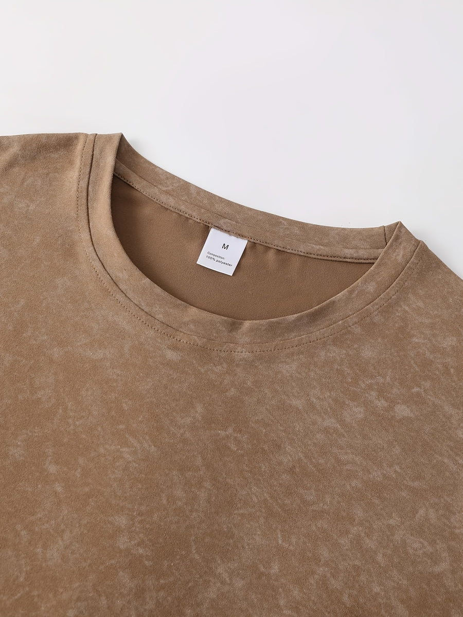 Men's Round-neck Graphic Print Short-sleeve T-shirt, Suitable for Summer Casual Sports - Coffee Brown