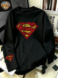 Superman Retro Cracked Distressed Badge Print, Men'S Breathable Athletic Long Sleeve T-Shirt, 100% Round Neck Casual Base Layer, Comfortable And Skin-Friendly for Sports, Exercise, Daily Outings - Black