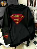 Superman Retro Cracked Distressed Badge Print, Men'S Breathable Athletic Long Sleeve T-Shirt, 100% Round Neck Casual Base Layer, Comfortable And Skin-Friendly for Sports, Exercise, Daily Outings - Black