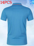14pcs Classic Solid Color Men'S Polo Shirts, Breathable Lapel High Quality Shirts Casual Fashion Sport - Peacock Blue