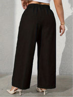 Women's Solid Color Fashion Commuter Wide-Leg Pants with Pockets - Black