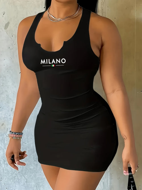 "MILANO" Printed Vest Dress, Summer Casual and Sexy Sleeveless Dress, Women's Clothing - Black
