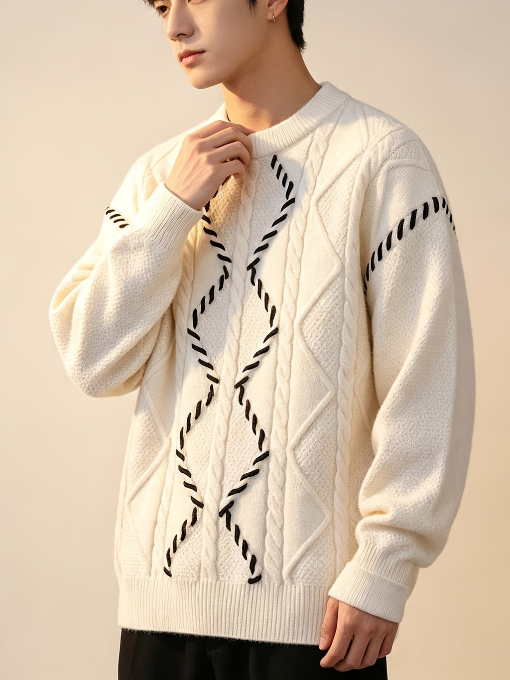 Men'S Fashion Sweater Men'S Knit Pullover Top Easy Casual All-Match Winter - 10719-WE24631 White