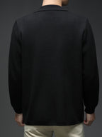 [Wading Whale OBM] Spring/Summer New Men'S Knit Cardigan, Old Money Style Solid Color V-Neck Long Sleeve Open Front Sweater Jacket with Single Button Closure And Side Pockets, Suitable for Spring And Autumn Layering Or Outerwear - Black