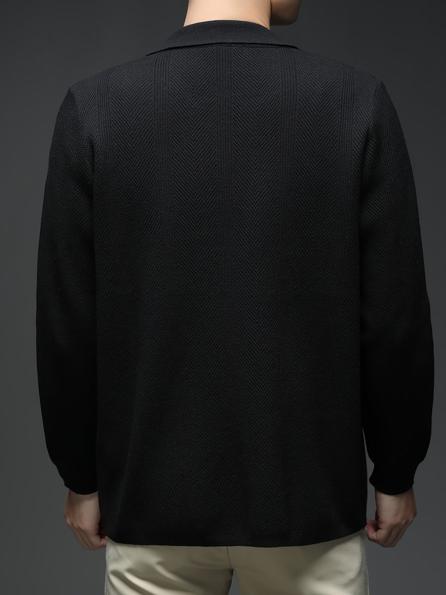 [Wading Whale OBM] Spring/Summer New Men'S Knit Cardigan, Old Money Style Solid Color V-Neck Long Sleeve Open Front Sweater Jacket with Single Button Closure And Side Pockets, Suitable for Spring And Autumn Layering Or Outerwear - Black