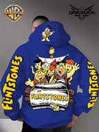 Warner Official Men's Hoodie, Stone Age Family Travel Happy Nostalgic Print Design, Machine Washable, Warm and Casual for Autumn and Winter Daily Drawstring Hoodie, Multi Functional Sports and Leisure Loose Fit - Blue