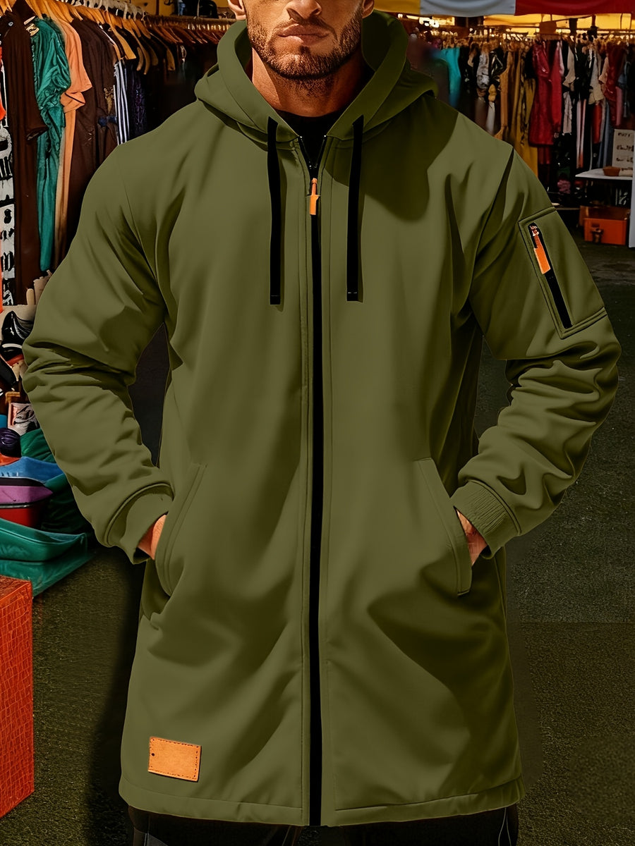 New Men's Casual Sports Sweatshirt and Hooded Long Knitted Jacket, Featuring a Multi-pocket Style. The Overall Fit Is Loose and Elegant. Fashionable Outdoor Casual Sweatshirt, Long-sleeved Cardigan, Hooded Design, Winter Clothes for Men - Olive Green