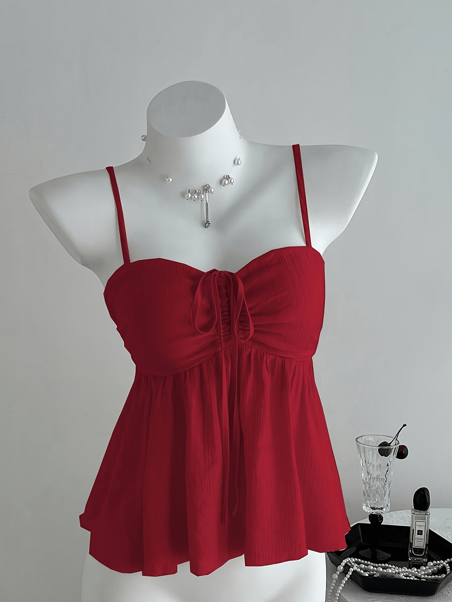 ZLLZ Women'S Cute Solid Color Cami Top, Summer - Red