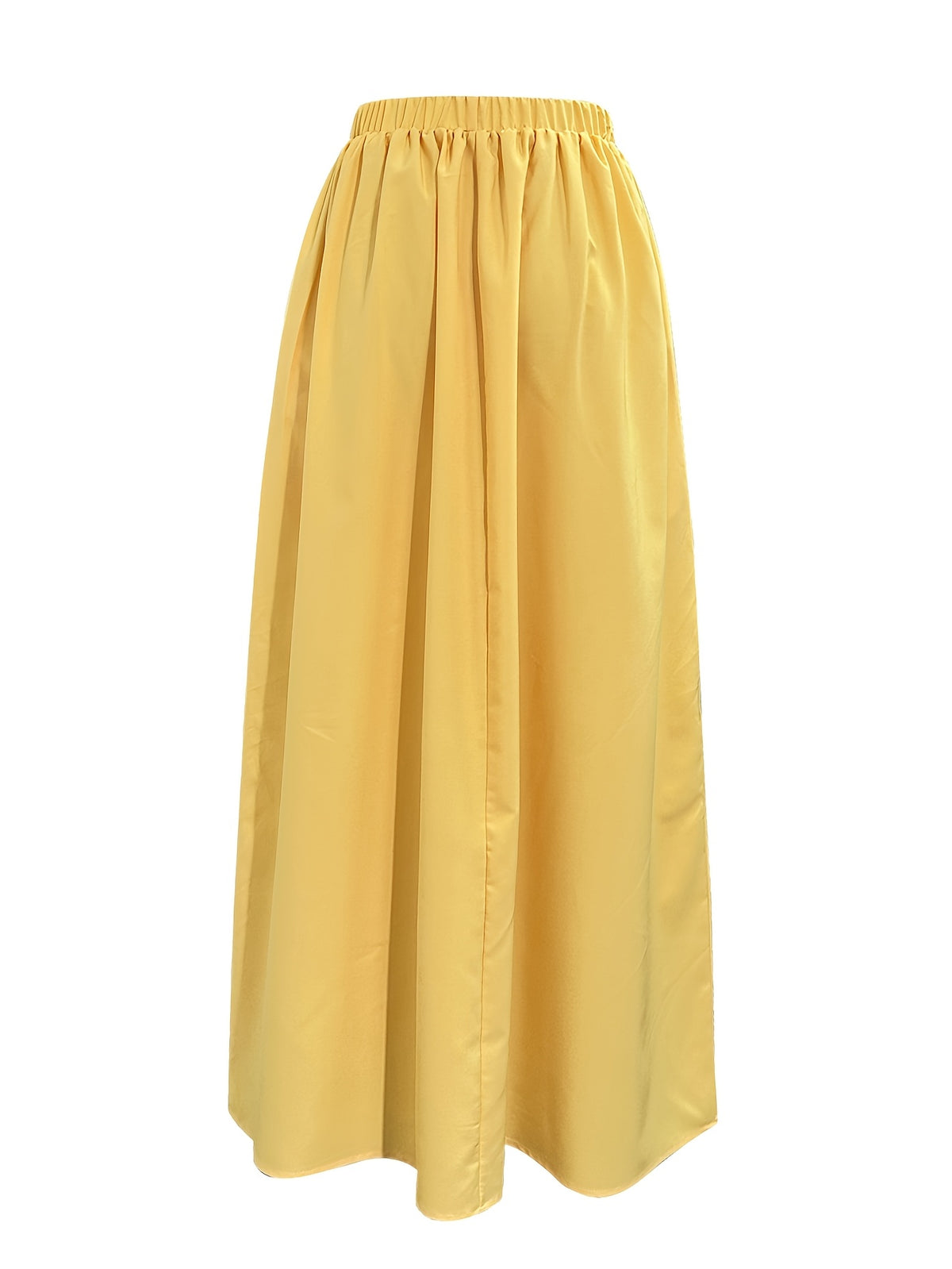 Spring/Summer Women's Elegant Style Yellow Skirt with Elastic Waistband and Pockets, Versatile for Casual Outings and Daily Wear - Yellow