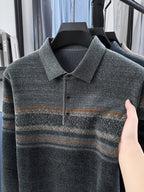 Men'S Knit Pullover with Lapel, Autumn Winter Casual Contrast Warm Sweater - Light Grey