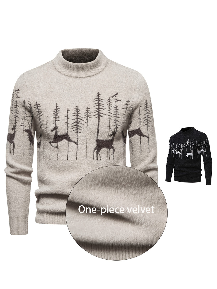 SENMEIGUO New Autumn And Winter Men'S Knitted Warm Sweater with Fashionable Patterns, Casual And Versatile, Semi High Neck And Versatile, Lazy Style Top - Grey