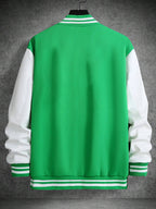 Men's Essential New Baseball Jacket: Color-Block Varsity Style New York Los Angeles Series Printed Jacket - Polyester, Baseball Collar, Pockets - 8 Colors Available for All Seasons, Versatile Fashion for Parties, Outings, and Outdoor Sports - Green