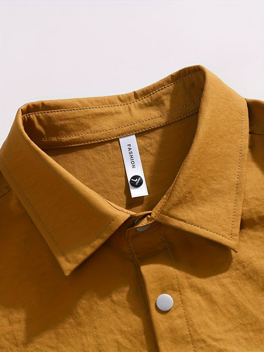 Men's Casual Summer Short-sleeve Shirt, Trendy and Stylish Loose Fit, Versatile Sport and Outdoor Shirt, Lightweight Breathable Cool Men's Shirt for Summer - Orange