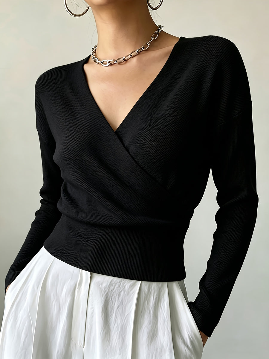 Women'S New Arrivals INS Autumn/Winter Cross-Collar Pullover, Elegant Versatile Loose Fit Machine Washable Long-Sleeve Knitwear - Black