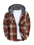 Men'S Plaid Hoodie Fashion Hoodie Fleece Shirt Price Long Sleeve Casual Button-Up Hoodie, Autumn Essentials - Khaki-orange-brown