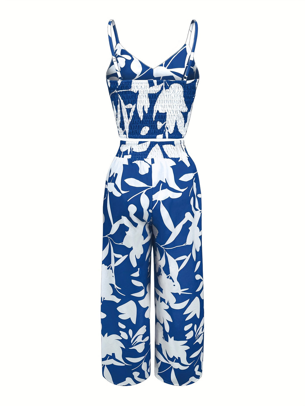 New Summer Fashion Versatile Elegant V-Neck Camisole Paired with Tie-Up Long Pants Set for Women - Blue
