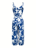 New Summer Fashion Versatile Elegant V-Neck Camisole Paired with Tie-Up Long Pants Set for Women - Blue