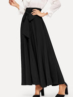 Women'S High-Waisted Midi Skirt, Fashionable And, with Belt, Large Swing, Spring And Summer Mid-Length Vacation Long Skirt - Black