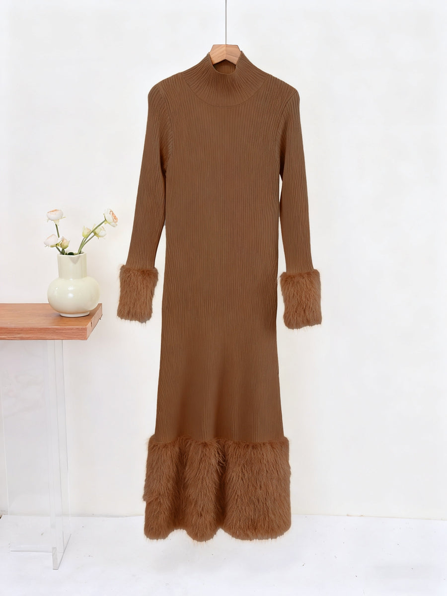 Modal Solid Color Waist Elegant Dress - Brown