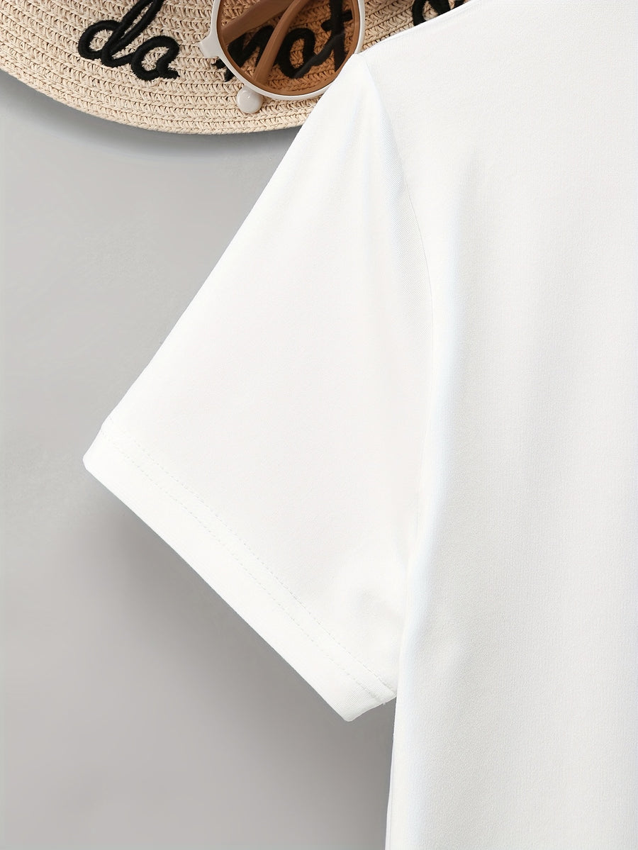 Summer Western Architectural Print Round Neck Regular T-Shirt, Casual Regular Printed Top - White