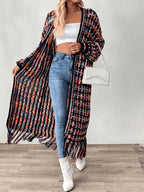 For Elegant Ladies, There Is a Long Style Cardigan with Fringed Hems. It Comes in Multiple Colors, Made of Acrylic, And Is Machine Washable - Burgundy