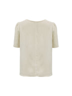 Women'S Summer New Arrival, Elegant Solid Color Puff Sleeve Patchwork Round Neck Blouse, Suitable for Office, Business Commute, Meetings, Casual Outings - Apricot