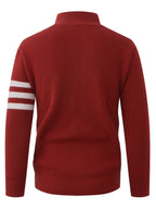 Autumn/Winter New Arrival Half-Turtleneck Striped Knit Cardigan Sweater for Men, Relaxed Style Pullover Jacket Top - Burgundy