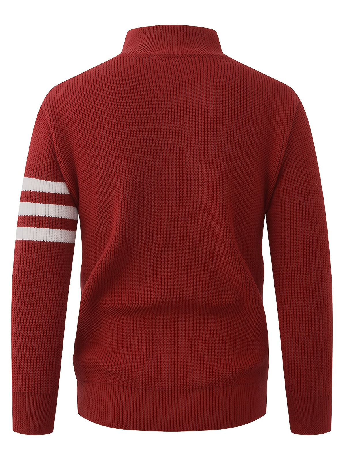 Autumn/Winter New Arrival Half-Turtleneck Striped Knit Cardigan Sweater for Men, Relaxed Style Pullover Jacket Top - Burgundy